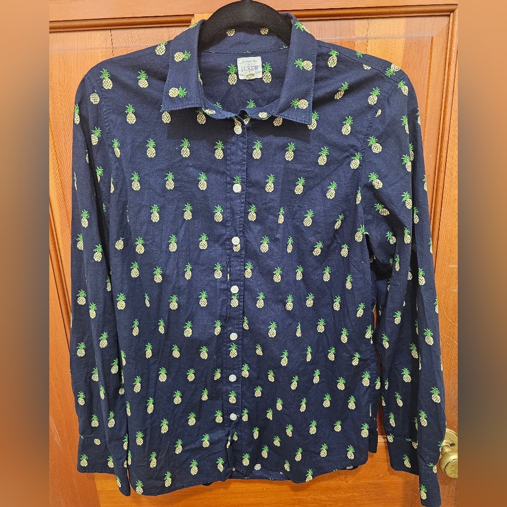 J.Crew Navy Blue Pineapple"The Perfect Shirt" Sz.Small